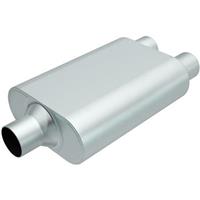 Auspufftopf, Eingang 63,5mm (2,5") mittig/2x Ausgang 63,5mm (2,5") versetzt Auspufftopf, Eingang 63,5mm (2,5") mittig/2x Ausgang 63,5mm (2,5") versetzt