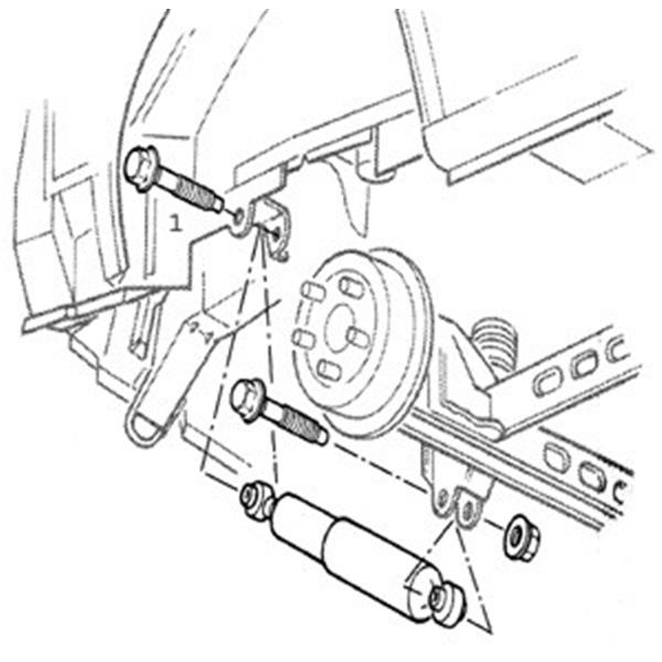 Schraube ( Stoßdämpferaufnahme, Hinterachse, oben und unten)